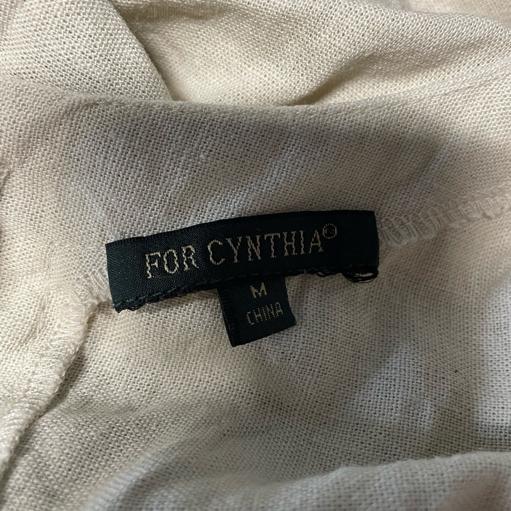For Cynthia Dress floral linen beige square neck tropical women’s size medium - Picture 4 of 6